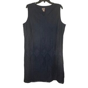 Chico's Navy Blue Sleeveless Lace Dress V‎ Neck Lined Classic Women's